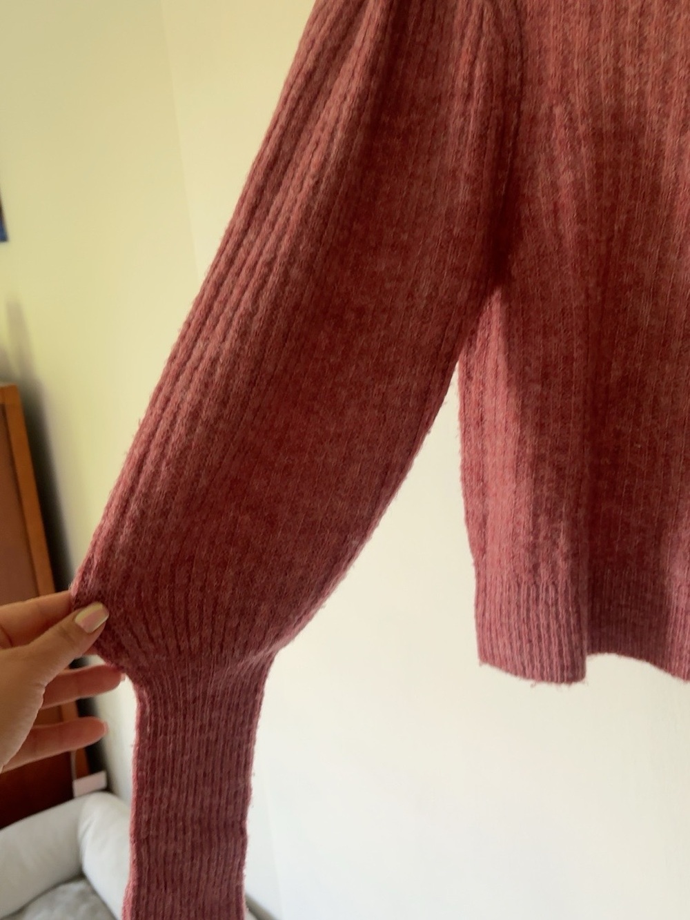 LEITH Dusty Rose Puff Sleeve Ribbed Sweater – Size XS - Picture 3 of 6